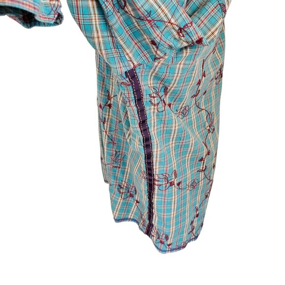 George Roth Floral Embroidered Blue Plaid Button Up Sz XL - Picture 7 of 11